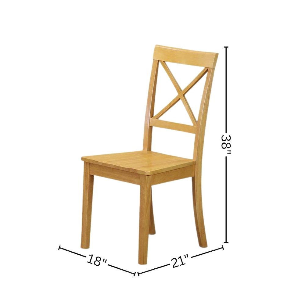 Oak Dining Set, Round Drop Leaf Table, X-Back Chairs, 2-Person, Rubber Wood