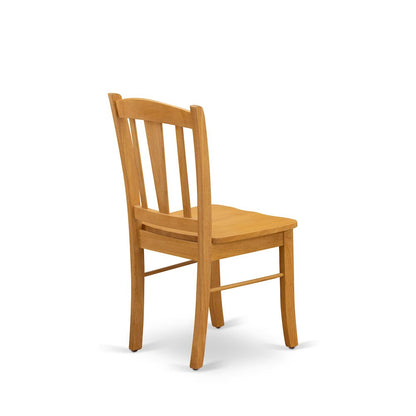 East West Furniture 3-Piece Dining Room Set- 2 Wood Chair with Wooden Seat and Slatted Chair Back - Dropleafs Round Dining Table - Oak Finish