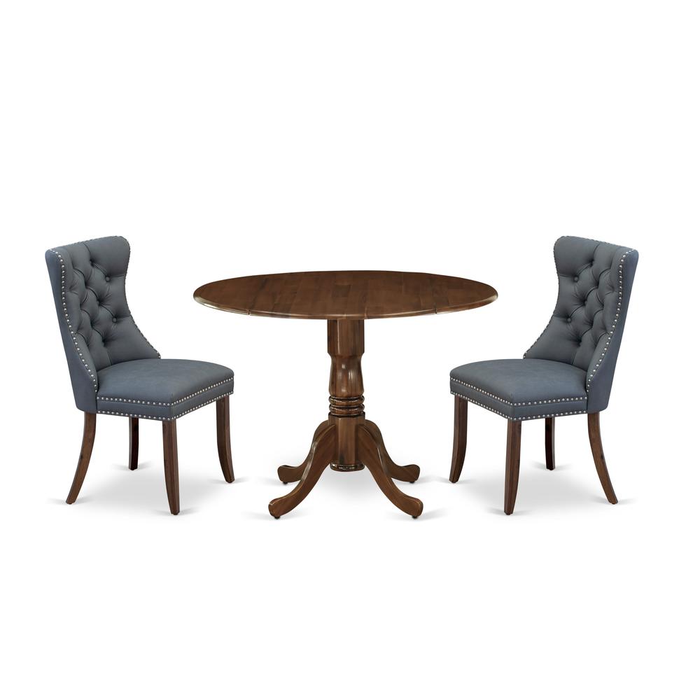 3 Piece Dining Set Consists of a Round Kitchen Table with Dropleaf