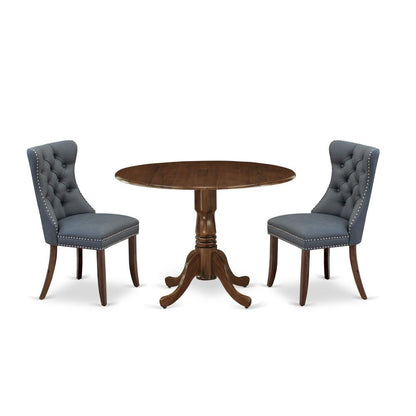 3 Piece Dining Set Consists of a Round Kitchen Table with Dropleaf