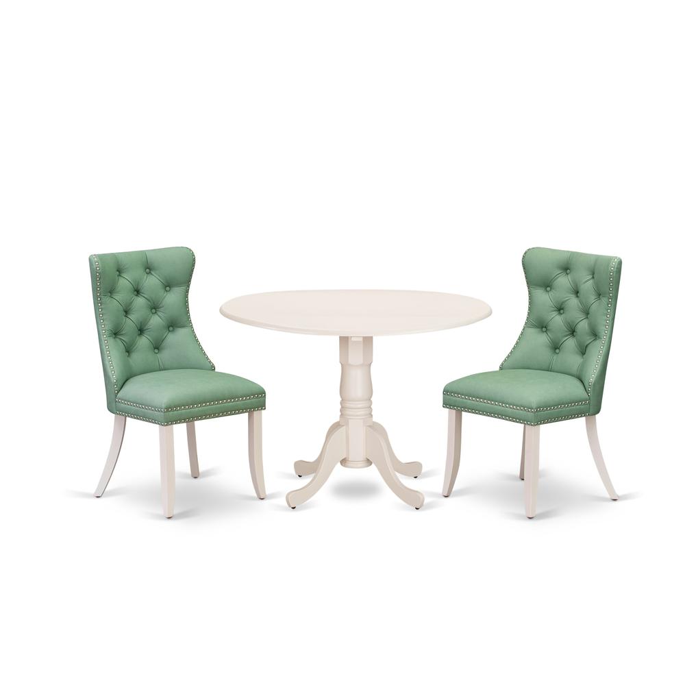 3 Piece Kitchen Table Set Contains a Round Dining Table with Dropleaf