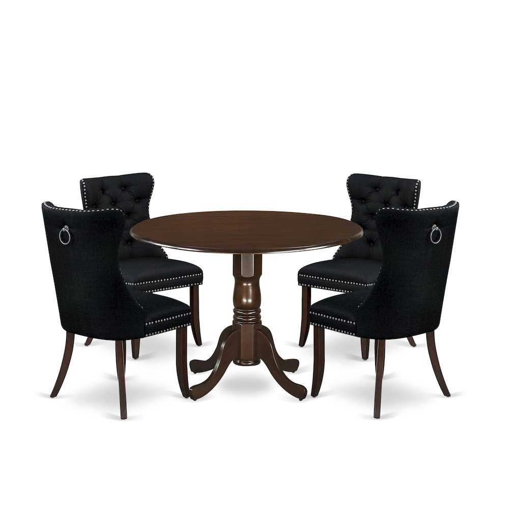 5 Piece Dining Room Furniture Set Contains a Round Kitchen Table with Dropleaf
