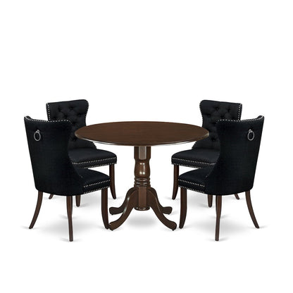 5 Piece Dining Room Furniture Set Contains a Round Kitchen Table with Dropleaf