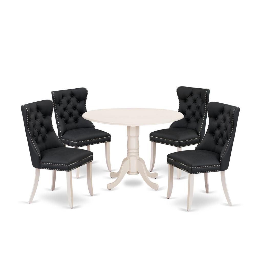 5 Piece Dining Table Set Contains a Round Kitchen Table with Dropleaf