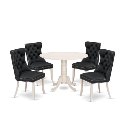 5 Piece Dining Table Set Contains a Round Kitchen Table with Dropleaf