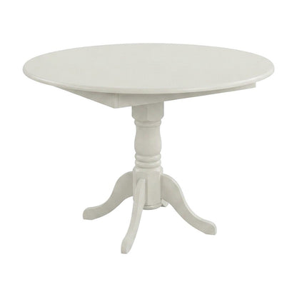 Solid Wood Round Drop-Leaf Kitchen Table 5 Piece Set, Linen White