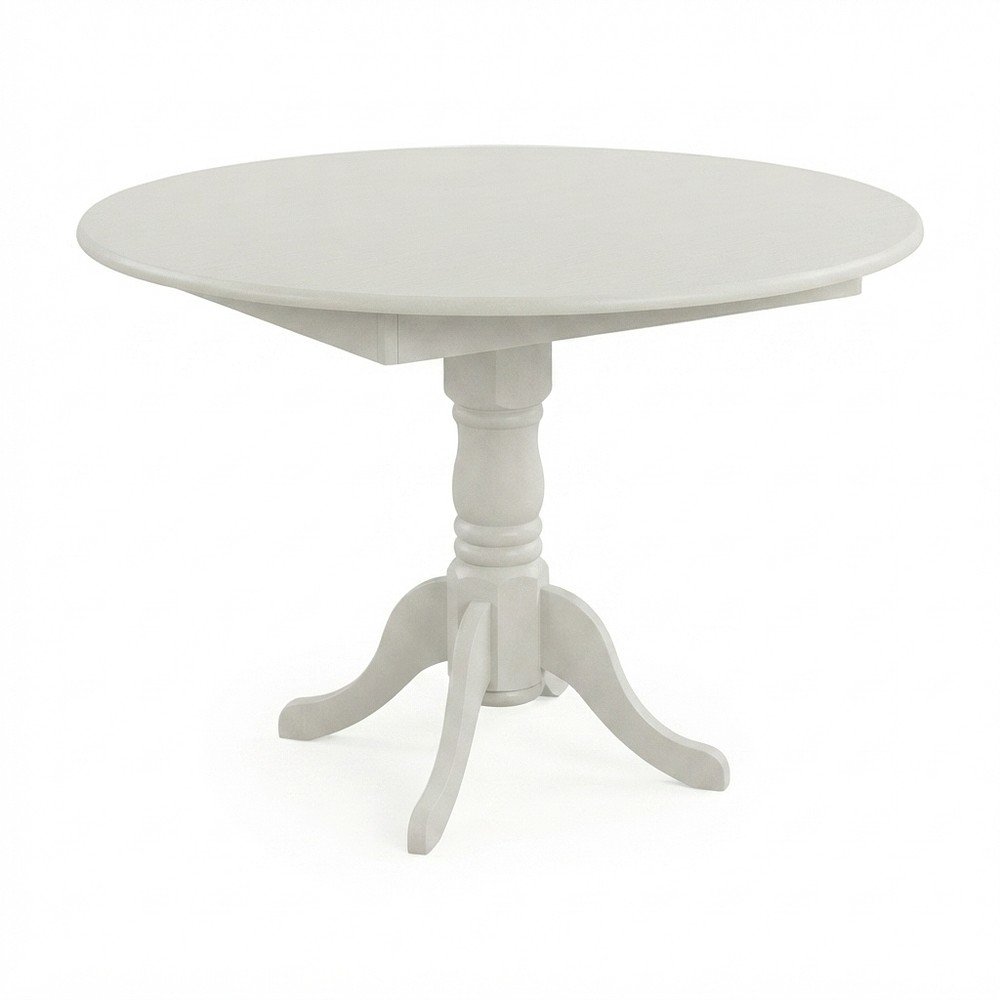 Solid Wood Round Drop-Leaf Kitchen Table 5 Piece Set, Linen White