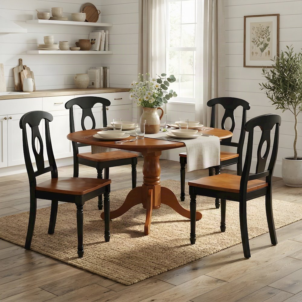 Solid Wood Round Kitchen Table and Chairs with Drop Leaves 5 Piece Set