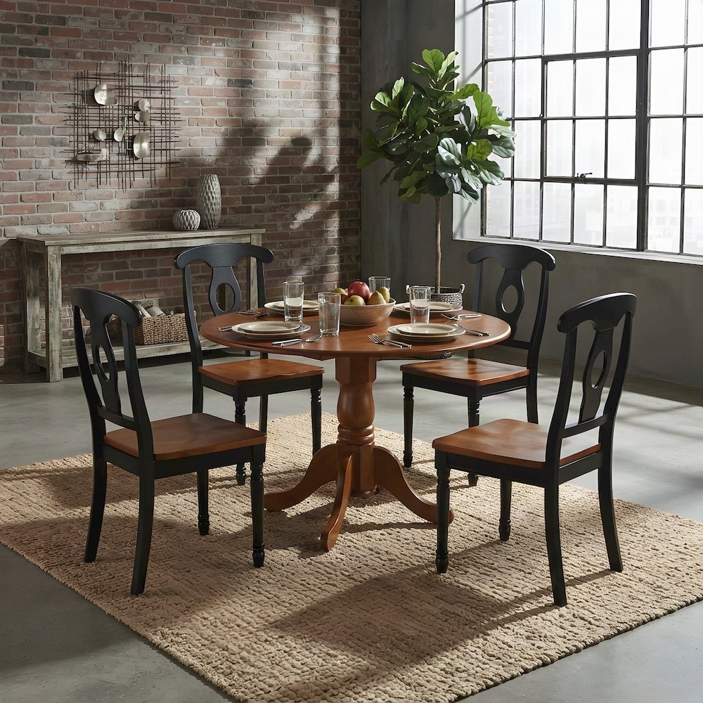 Solid Wood Round Kitchen Table and Chairs with Drop Leaves 5 Piece Set