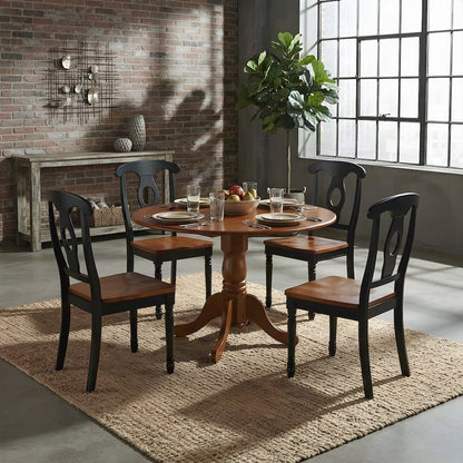 Solid Wood Round Kitchen Table and Chairs with Drop Leaves 5 Piece Set