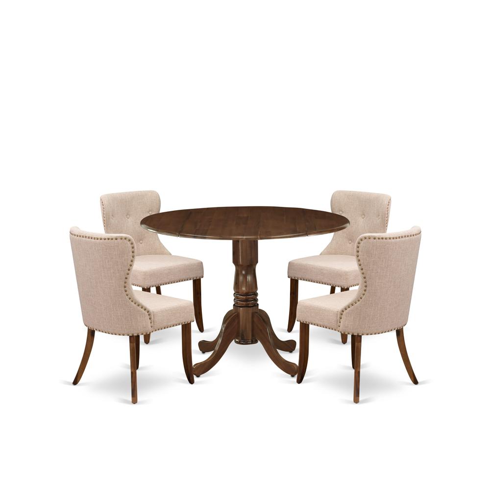 5 Pc Dining Set Contains a Round Wooden Table and 4 Upholstered Chairs