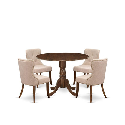 5 Pc Dining Set Contains a Round Wooden Table and 4 Upholstered Chairs
