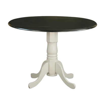 Wood Round Drop-Leaf Dining Table with Pedestal Base, Black & Linen White