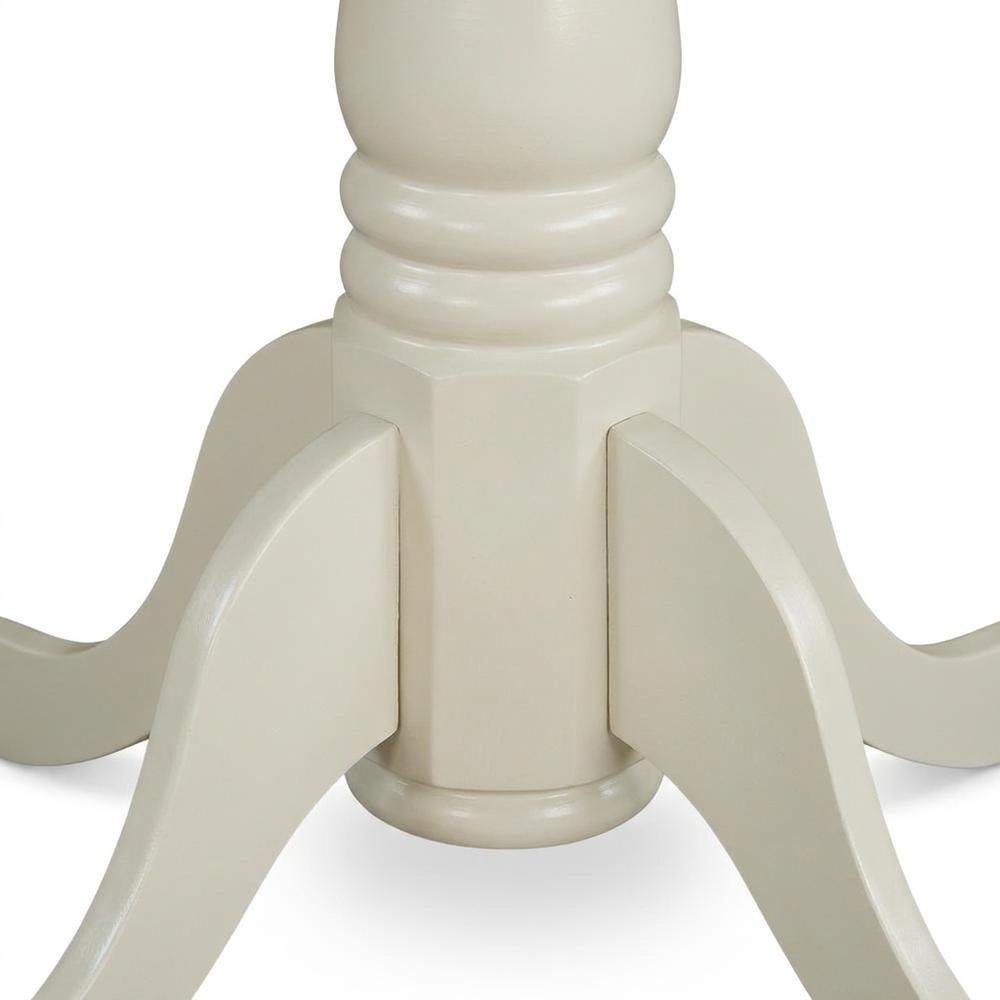 Wood Round Drop-Leaf Dining Table with Pedestal Base, Black & Linen White