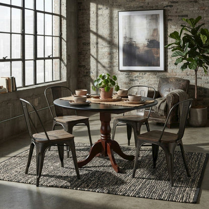 Wood Round Drop-Leaf Dining Table with Pedestal Base, Black & Mahogany