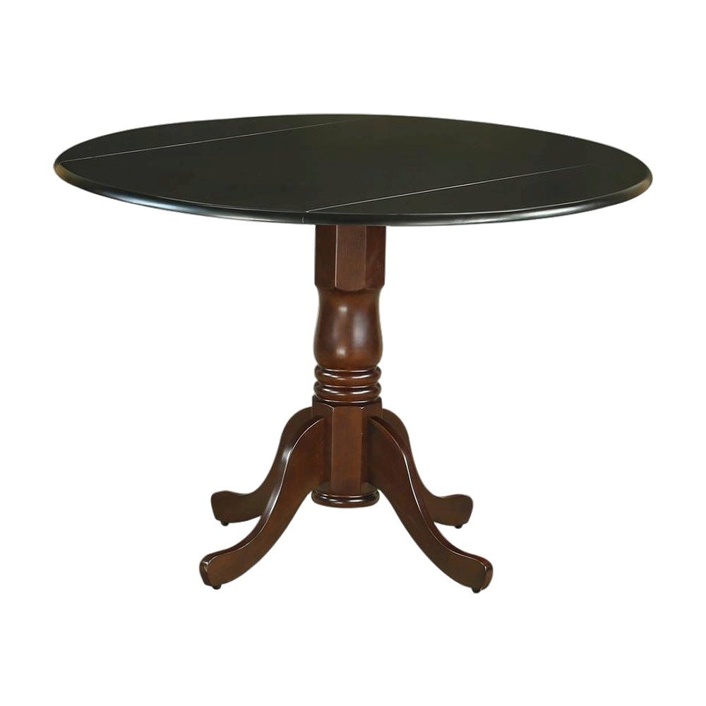 Wood Round Drop-Leaf Dining Table with Pedestal Base, Black & Mahogany