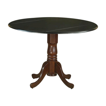 Wood Round Drop-Leaf Dining Table with Pedestal Base, Black & Mahogany