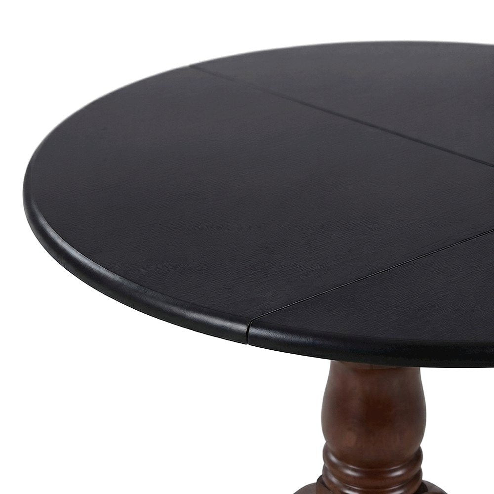 Wood Round Drop-Leaf Dining Table with Pedestal Base, Black & Mahogany