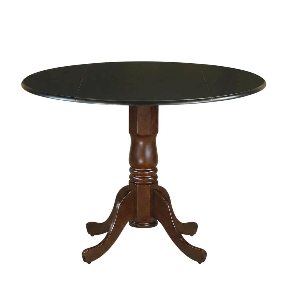Wood Round Drop-Leaf Dining Table with Pedestal Base, Black & Mahogany