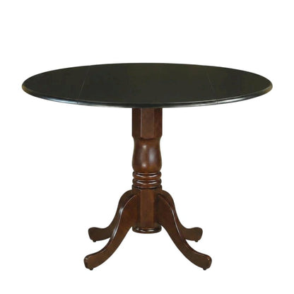 Wood Round Drop-Leaf Dining Table with Pedestal Base, Black & Mahogany