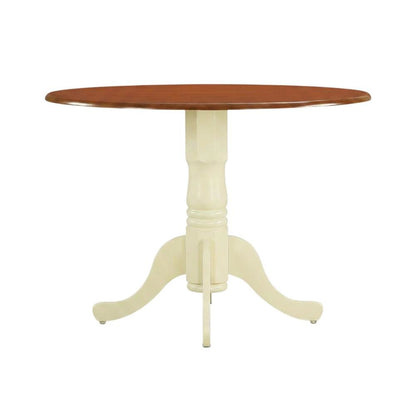Wood Round Drop-Leaf Dining Table with Pedestal Base, Buttermilk &amp; Cherry