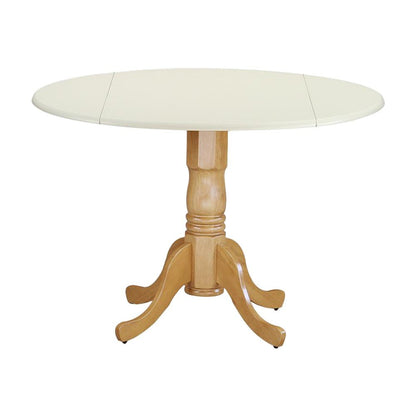 Wood Round Drop-Leaf Dining Table with Pedestal Base, Linen White & Oak