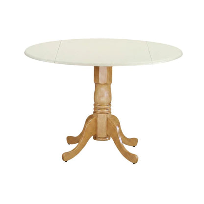 Wood Round Drop-Leaf Dining Table with Pedestal Base, Linen White & Oak