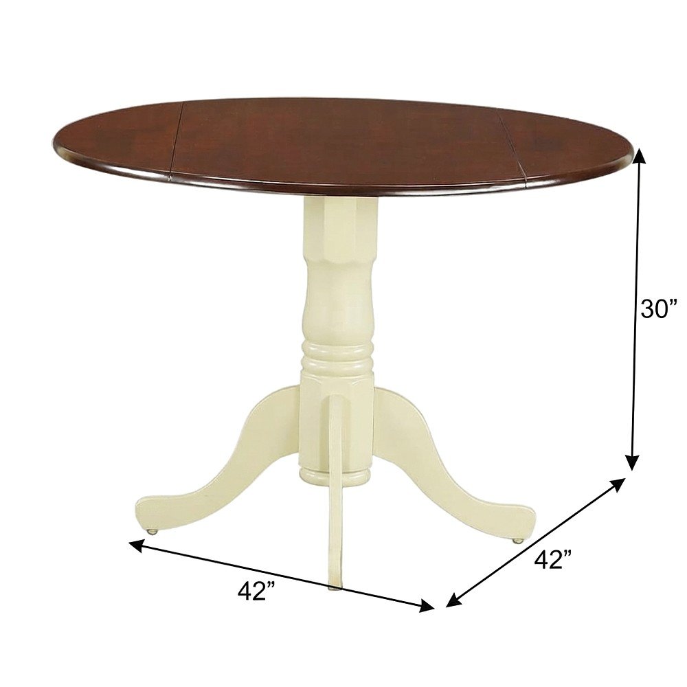 Wood Round Drop-Leaf Dining Table with Pedestal Base, Mahogany & Buttermilk