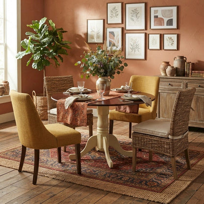 Wood Round Drop-Leaf Dining Table with Pedestal Base, Mahogany & Buttermilk