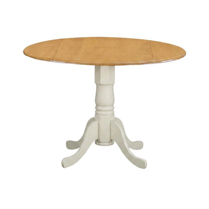 Wood Round Drop-Leaf Dining Table with Pedestal Base, Oak & Linen White