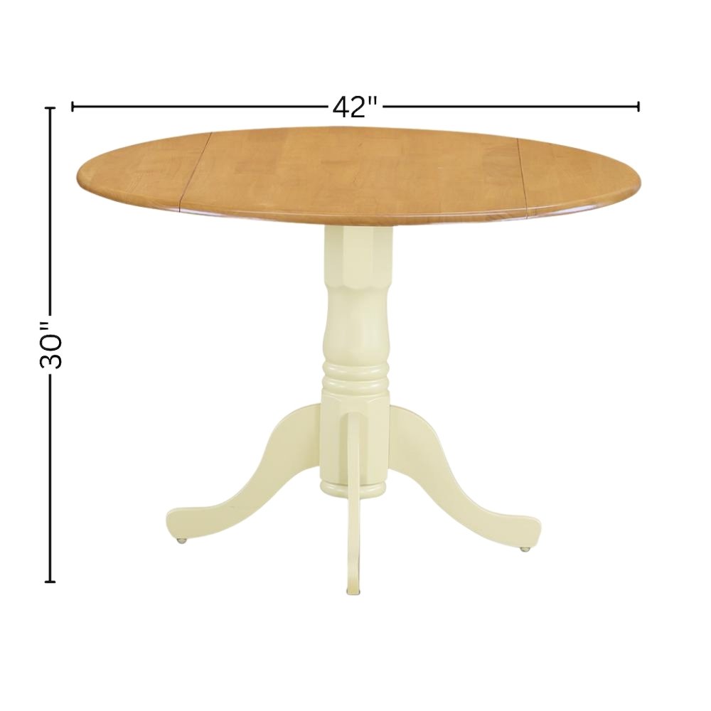 Round Dining Table, Drop Leaves, Oak & Buttermilk, Pedestal Base, Solid Wood