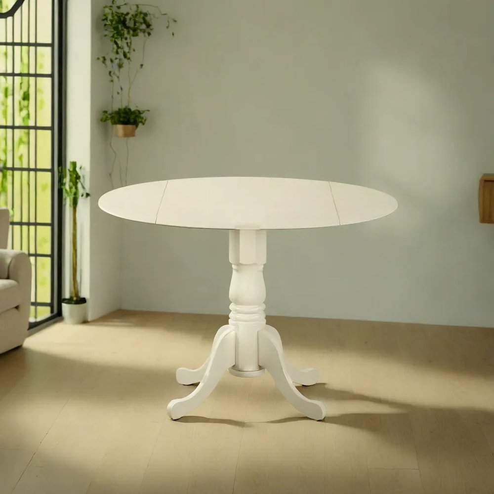 Compact Round Dining Table with Drop Leaves – Ideal for Small Spaces