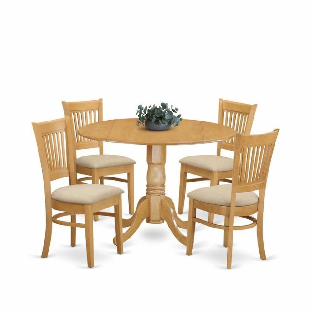 Elegant Brown Oak Dining Room Table Set for 4, Small Kitchen Table Set