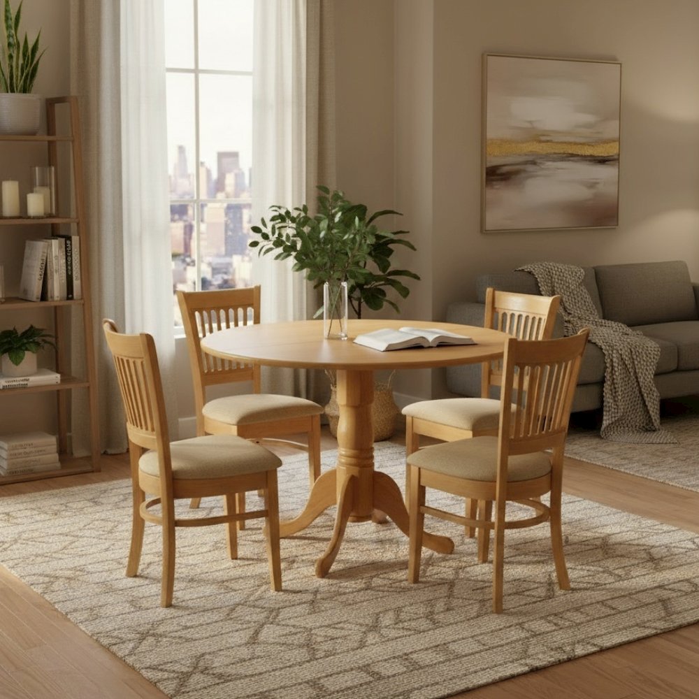 Elegant Brown Oak Dining Room Table Set for 4, Small Kitchen Table Set