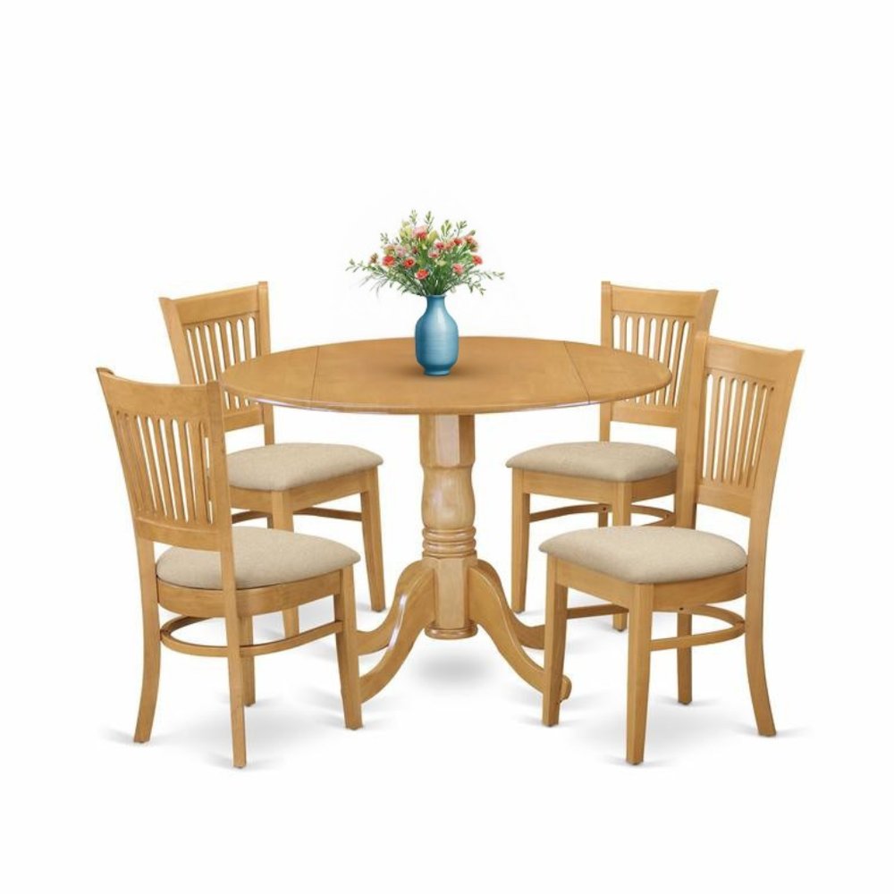 Elegant Brown Oak Dining Room Table Set for 4, Small Kitchen Table Set