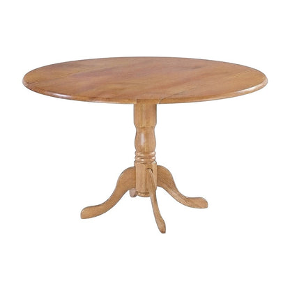 Solid Wood Round Dining Table with Drop-Leaf and Chairs 5 Piece Set, Oak