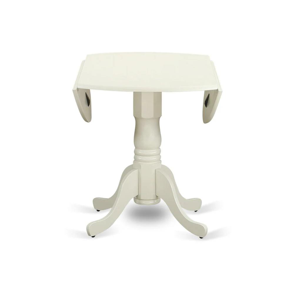 DLVE3-WHI-47 - A dinette set of two great indoor dining chairs with Linen Fabric Light Sable color and a lovely mid-century dining table with Linen White color