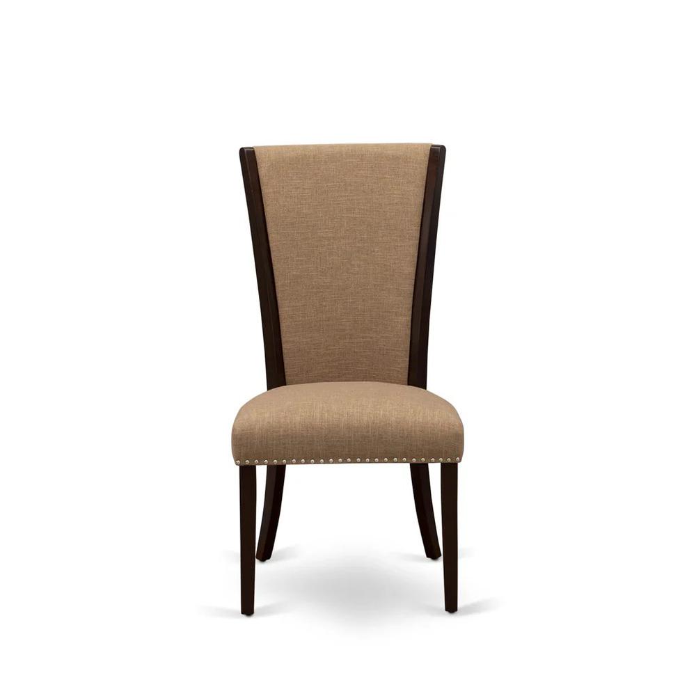 DLVE3-WHI-47 - A dinette set of two great indoor dining chairs with Linen Fabric Light Sable color and a lovely mid-century dining table with Linen White color