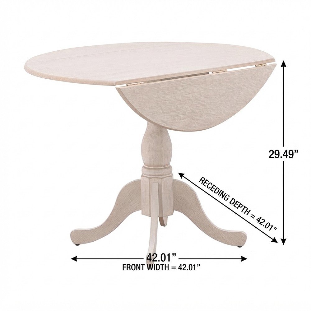 Wood Round Dining Table with Drop-Leaf Top and Pedestal, Wirebrushed Buttercream