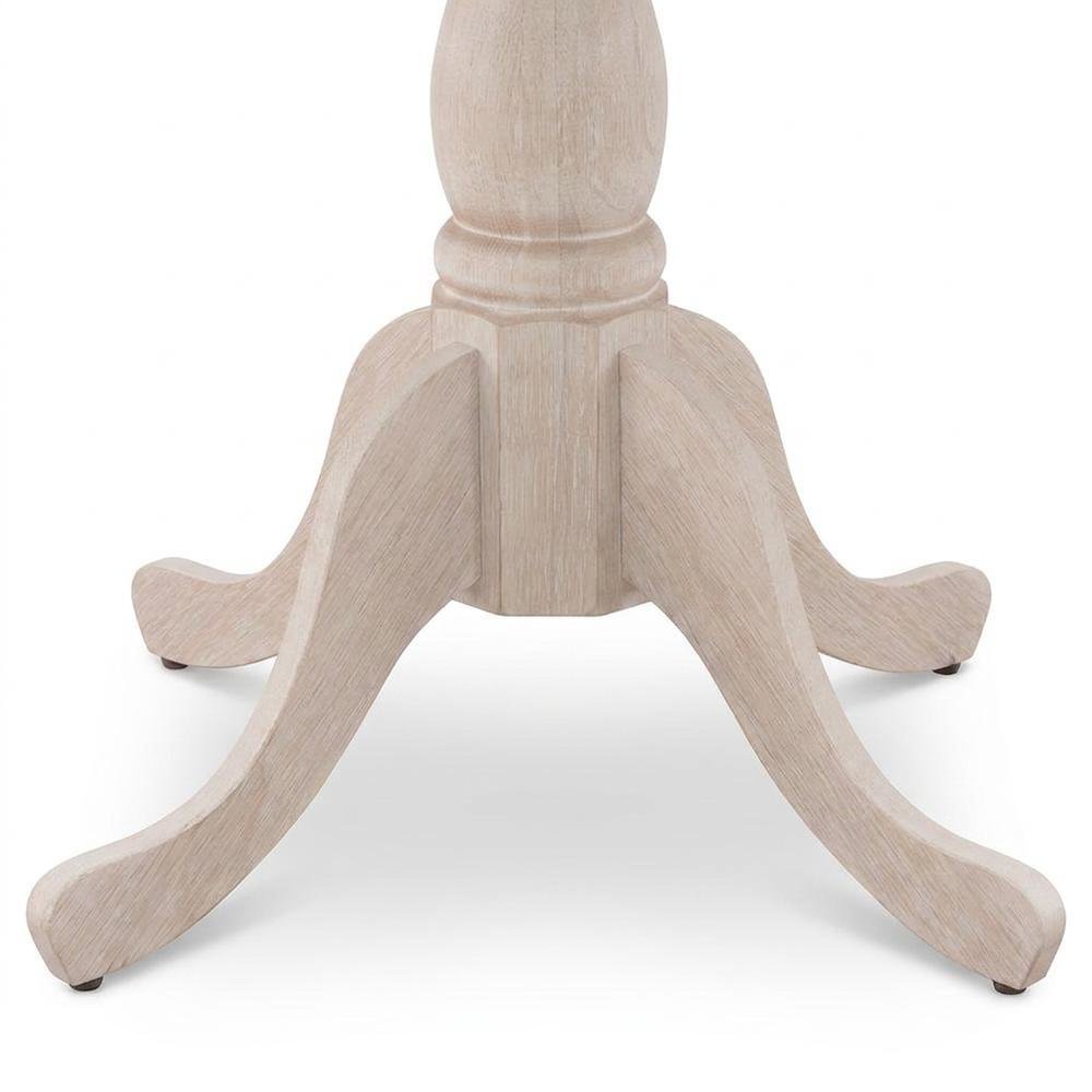 Wood Round Dining Table with Drop-Leaf Top and Pedestal, Wirebrushed Buttercream