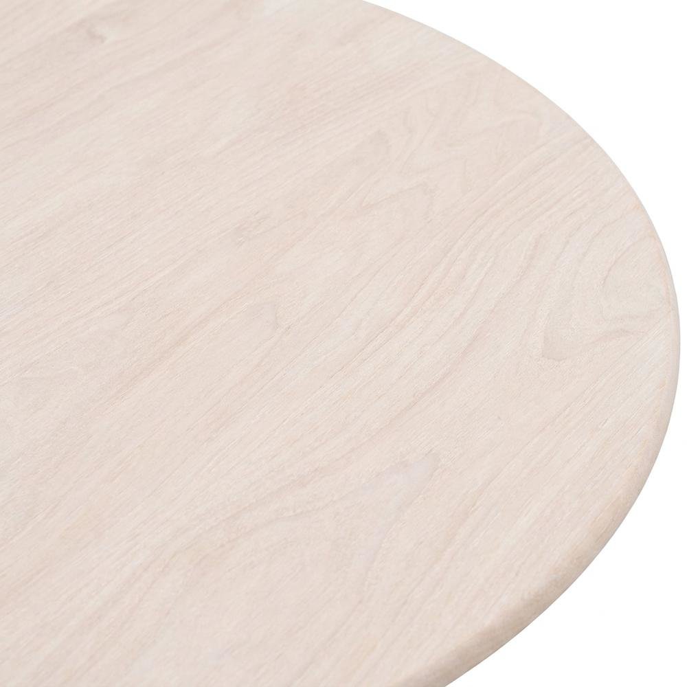 Wood Round Dining Table with Drop-Leaf Top and Pedestal, Wirebrushed Buttercream