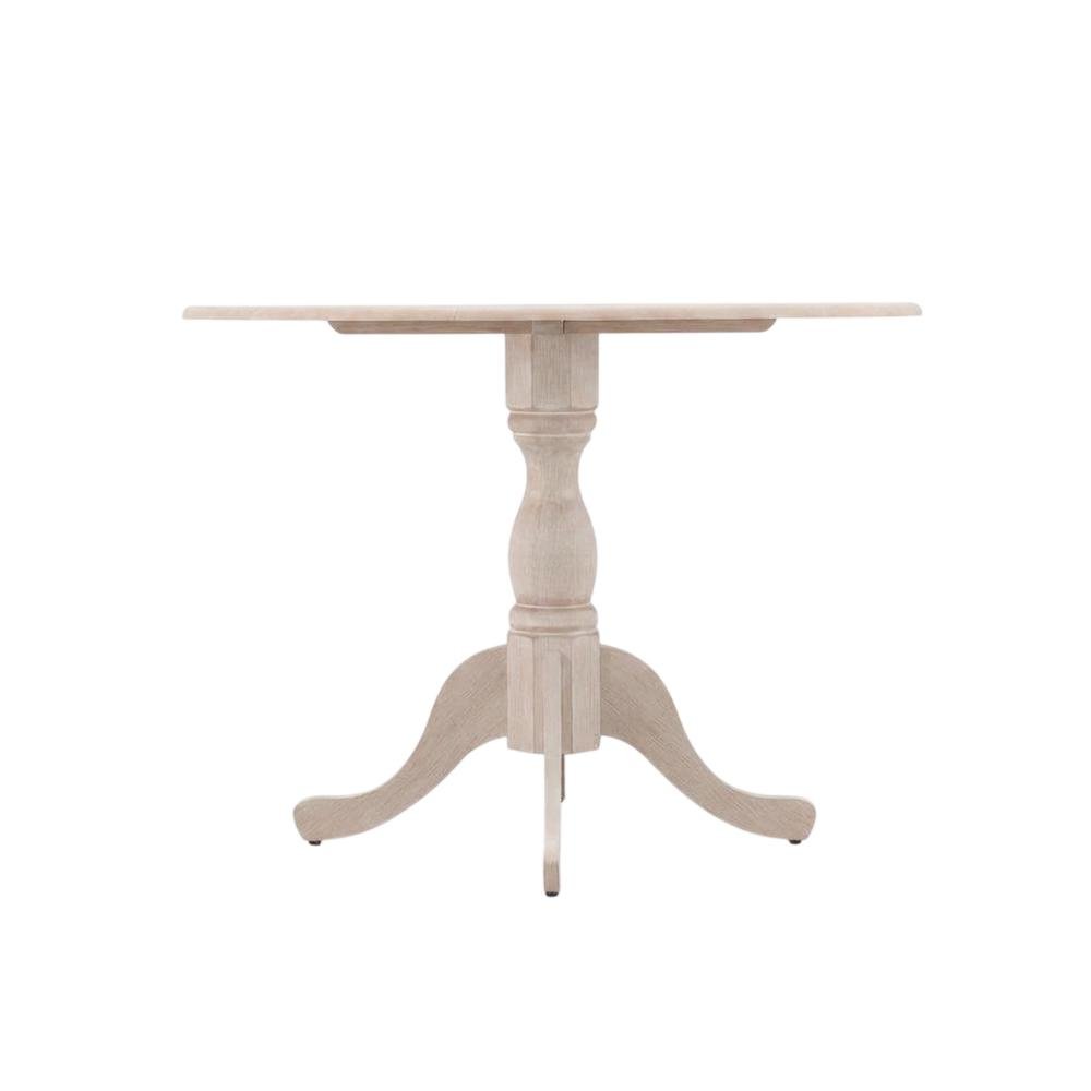 Wood Round Dining Table with Drop-Leaf Top and Pedestal, Wirebrushed Buttercream