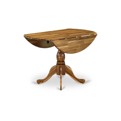East West Furniture DMT-ANA-TP Round Modern Dining Table Natural Acacia Color Table Top Surface and Asian Wood Modern Dining Table Pedestal Legs -Natural Acacia Finish