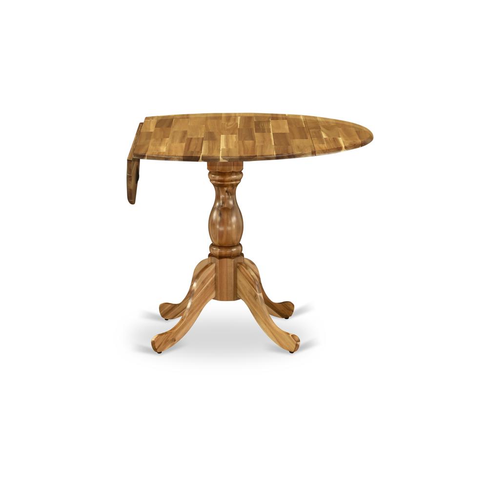 East West Furniture DMT-ANA-TP Round Modern Dining Table Natural Acacia Color Table Top Surface and Asian Wood Modern Dining Table Pedestal Legs -Natural Acacia Finish