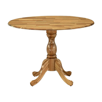 Wood Round Dining Table with Drop-Leaf Top and Pedestal, Natural