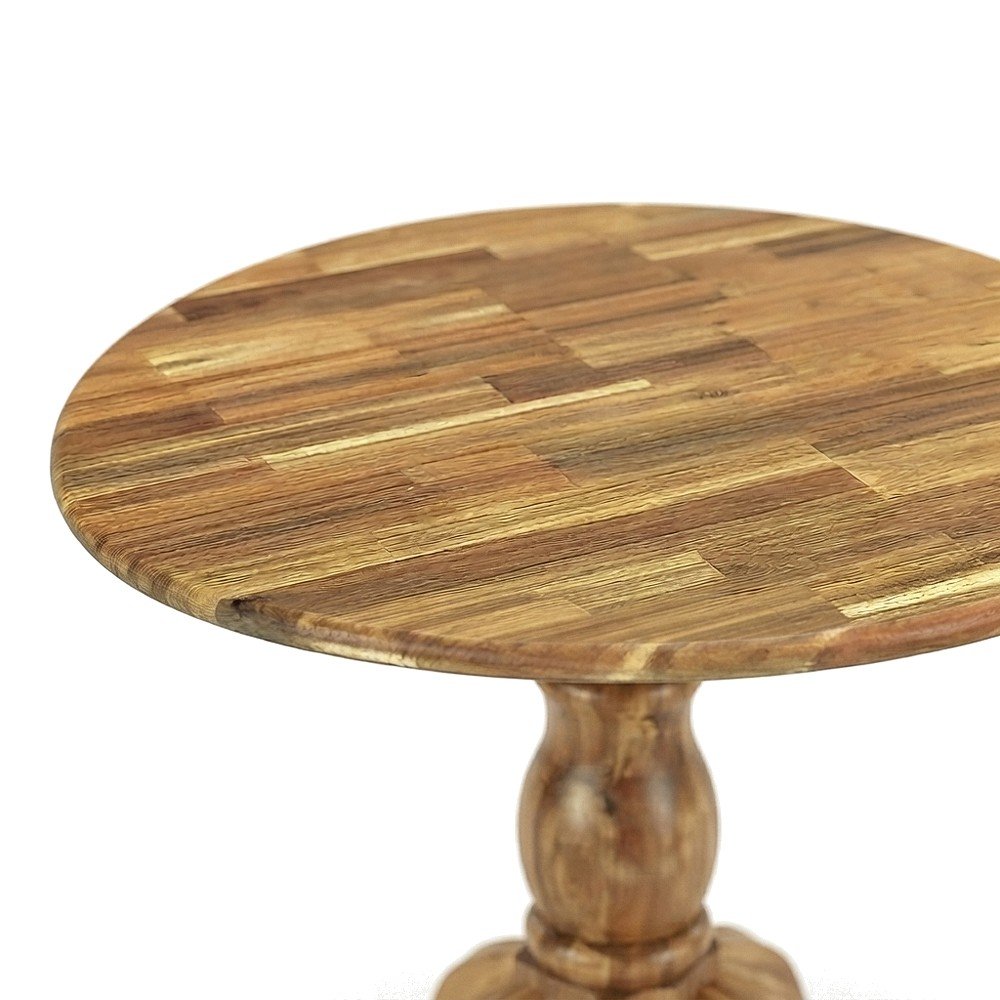 Wood Round Dining Table with Drop-Leaf Top and Pedestal, Natural