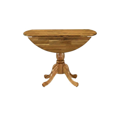 Wood Round Dining Table with Drop-Leaf Top and Pedestal, Natural