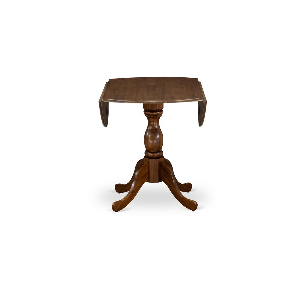 East West Furniture DMT-AWA-TP Round Mid Century Table Acacia Walnut Color Table Top Surface and Asian Wood Drops Leave Small Table Pedestal Legs -Acacia Walnut Finish