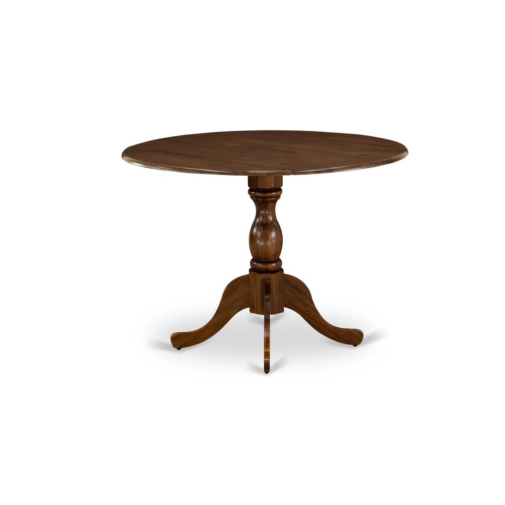 East West Furniture DMT-AWA-TP Round Mid Century Table Acacia Walnut Color Table Top Surface and Asian Wood Drops Leave Small Table Pedestal Legs -Acacia Walnut Finish
