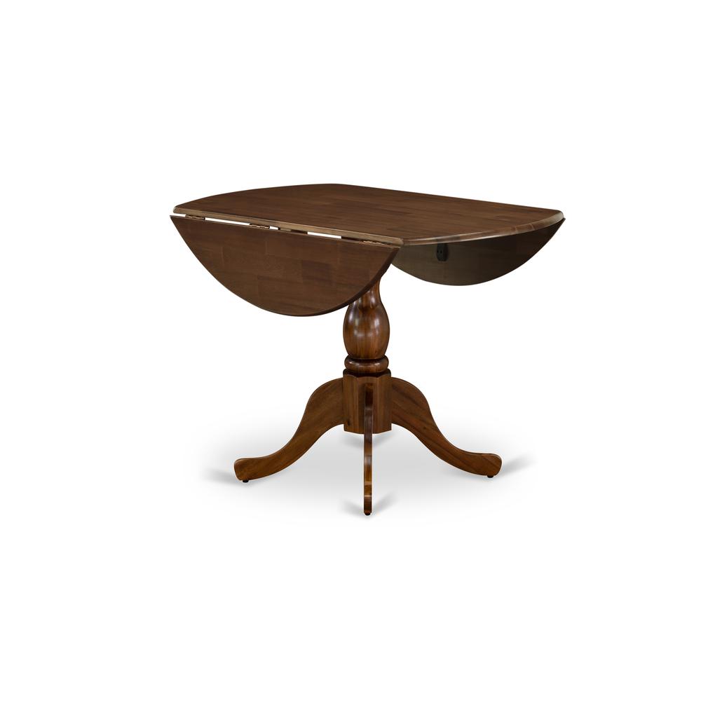 East West Furniture DMT-AWA-TP Round Mid Century Table Acacia Walnut Color Table Top Surface and Asian Wood Drops Leave Small Table Pedestal Legs -Acacia Walnut Finish